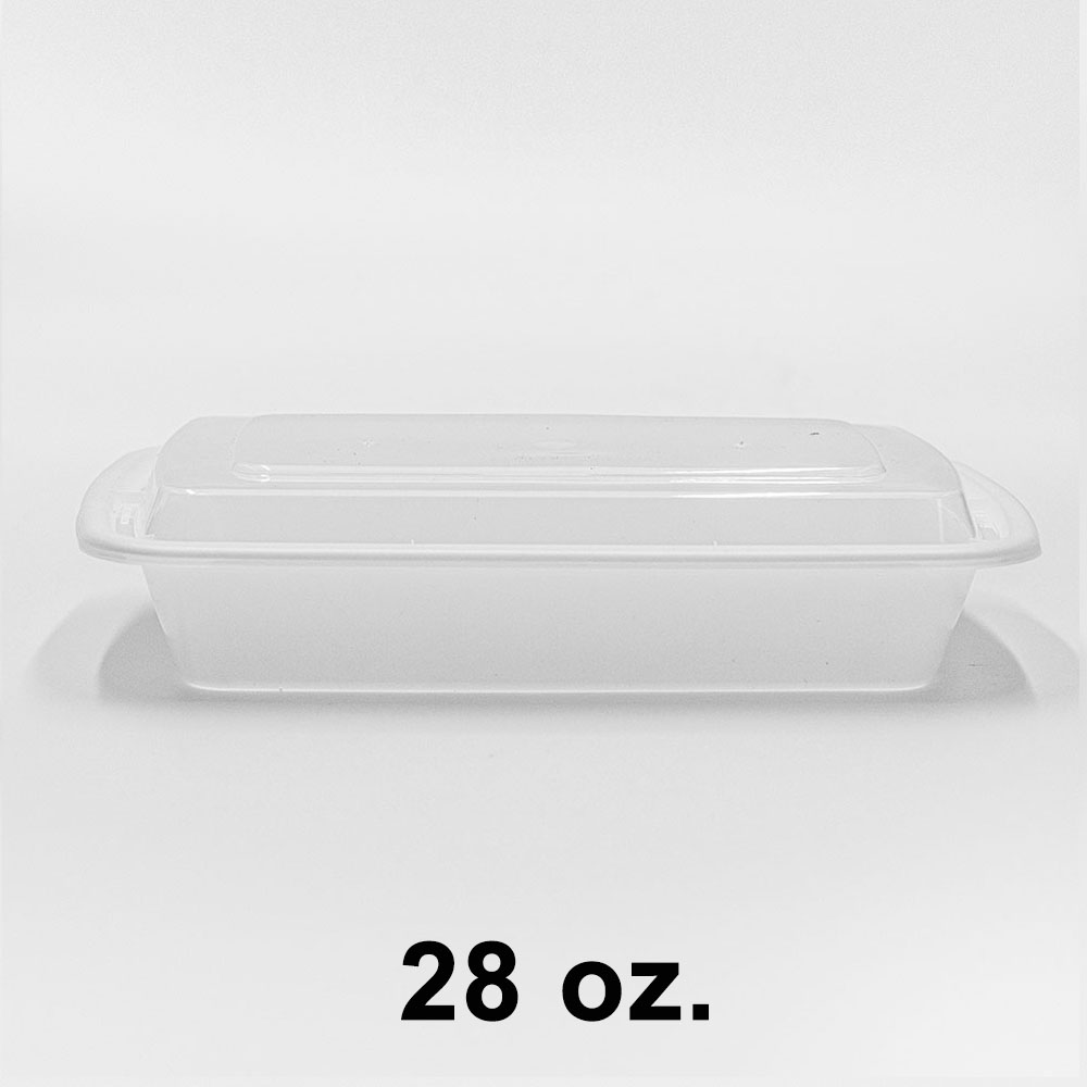 28 oz. 长方形白色塑料餐盒套装(868) - 150套/箱- EZ100.com