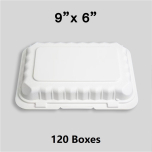 [Bulk 120 Cases] PP206 Rectangular White Plastic Hinged Food Container 9" X 6" - 150/Case