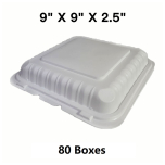 [Bulk 80 Cases] Square White Plastic 3-Compartment Hinged Food Container 9" X 9" X 2.5" - 150/Case