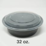SD 32 oz. Round Black Plastic Food Container Set (729)- 150/Case