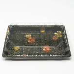 010-B Rectangular Black Plastic Sushi Tray Container Base (Not Combo) 7 3/8" X 5 1/8" X 7/8" - 1200/Case