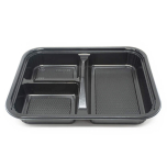 304 Rectangular Black Plastic Bento Box Set 9 3/8" X 7 1/2" X 1 3/8" - 252/Case