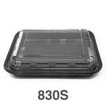 830S Rectangular Black Plastic Lunch Box Set 9 1/4" X 7 1/4" X 1 1/4" - 200/Case
