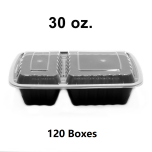 [团购120箱] FT 30 oz. 长方形黑色塑料两格餐盒套装 (8288) - 150套/箱