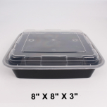 SR 8" X 8" Square Black Plastic Container Set (8148) - 100/Case