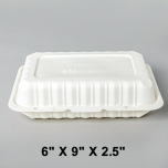 Rectangular White Plastic 1-Compartment Hinged Food Container 6" X 9" X 2.5" - 150/Case