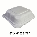 正方形白色塑料环保餐盒 6" X 6" - 250/箱