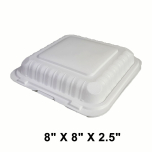 正方形白色塑料环保餐盒 8" X 8" X 2.5" - 150/箱