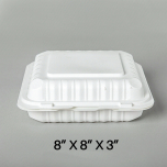 Square White Plastic 3-Compartment Hinged Food Container 8" X 8" X 3" - 150/Case