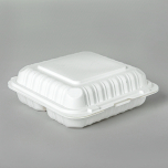 Square White Plastic 3-Compartment Hinged Food Container 8" X 8" X 2.5" - 150/Case