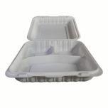 Square White Plastic 3-Compartment Hinged Food Container 9" X 9" X 2.5" - 150/Case