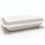 AHD 207 Rectangular White Shallow Compostable Hinged Container 9" X 6" - 150/Case