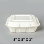 AHD Square White 3 COMP. Compostable Hinged Container 8" X 8" X 3" - 200/Case