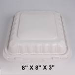 Kari-Out 正方形白色塑料三格环保餐盒 8" X 8" - 150/箱