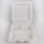 Kari-Out 993W 正方形白色塑料三格环保餐盒 9" X 9" - 150/箱