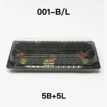 [Bulk 5 Sets] YG 001 Rectangular Black Plastic Sushi Tray Container Combo 8 3/4" X 3 3/4" X 7/8" - 1400Pair/Sets