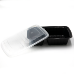HT 30 oz. 长方形黑色塑料两格餐盒套装 (8288) - 150套/箱