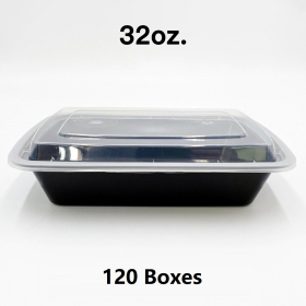[团购120箱] 32 oz. 长方形黑色塑料餐盒套装 (878) - 150套/箱