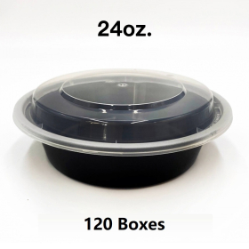 [团购120箱] 24 oz. 圆形黑色塑料餐盒套装 (723) - 150套/箱