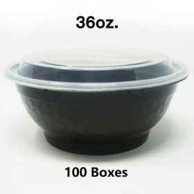 [团购100箱] 36 oz. 圆形黑色塑料碗套装 - 150套/箱