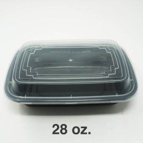 优质 28 oz. 长方形黑色塑料餐盒套装 (128) - 150套/箱
