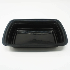 High Quality 28 oz. Rectangular Black Plastic Deli Container Set (128) - 150/Case