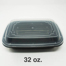 优质 32 oz. 长方形黑色塑料餐盒套装 (132) - 150套/箱