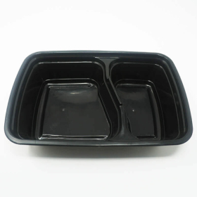 FH 30oz. 2 Comp. Rectangular Black Plastic Deli Container Set - 150/Case