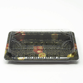 0.6-B Rectangular Black Plastic Sushi Tray Container Base (Not Combo) 6 3/8