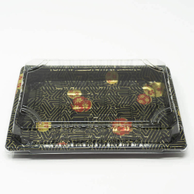 010-B Rectangular Black Plastic Sushi Tray Container Base (Not Combo) 7 3/8