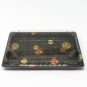 015-B Rectangular Black Plastic Sushi Tray Container Base (Not Combo) 8 1/2" X 5 1/4" X 5/8" - 1000/Case
