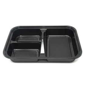 303 Rectangular Black Plastic Bento Box Set 9 1/8