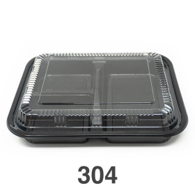 304 Rectangular Black Plastic Bento Box Set 9 3/8