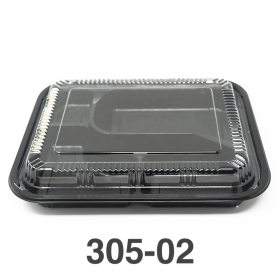 305-02 Rectangular Black Plastic Bento Box Set #02 9 3/8" X 7 1/2" X 1 3/8" - 252/Case