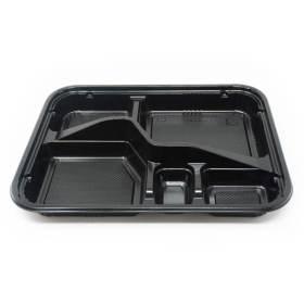 306-02 Rectangular Black Plastic Bento Box Set #02 10 1/2" X 8 1/8" X 1 3/8" - 200/Case
