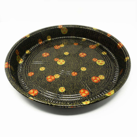 63 Round Flower Pattern Plastic Party Tray Set 12 3/4