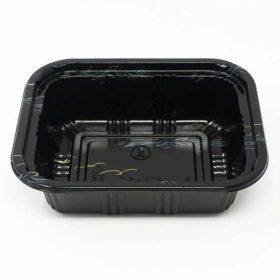 805 Rectangular Black Plastic Lunch Box Set 5 1/2