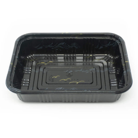 807 Rectangular Black Plastic Lunch Box Set 6 1/2