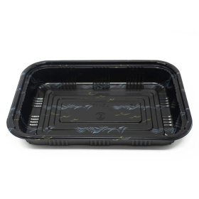 820 Rectangular Black Plastic Lunch Box Set 8 3/8" X 5 3/4" X 1 3/8" - 400/Case
