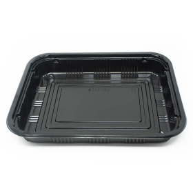 830S Rectangular Black Plastic Lunch Box Set 9 1/4