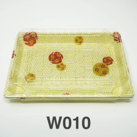 W010 Rectangular White Plastic Sushi Tray Container Set 7 3/8