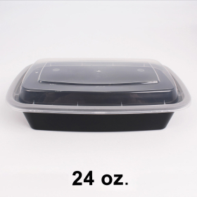 24 oz Rectangular to Go Containers with Lids Black 150 Set