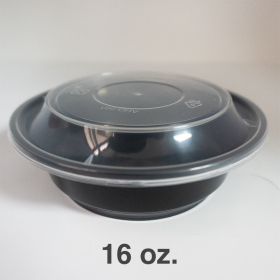 AHD Round Black Plastic Container Set 16 oz. (718) - 150/Case