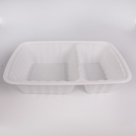HT 30 oz. 长方形白色塑料两格餐盒套装 (8288) - 150套/箱