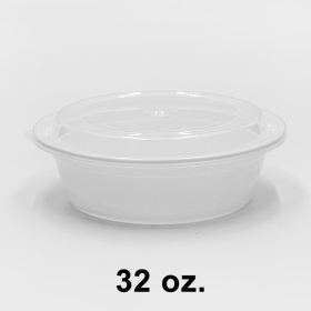 Round White Plastic Container Set 32 oz. (729) - 150/Case
