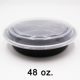 Round Black Plastic Container Set 48 oz. (948) - 150/Case