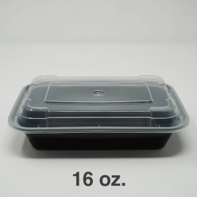 SR 16 oz. 长方形黑色塑料餐盒套装 (8168) - 150套/箱