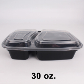 SR 30 oz. 长方形黑色塑料两格餐盒套装 (8288) - 150套/箱