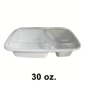 SR 30 oz. 长方形白色塑料两格餐盒套装 (8288) - 150套/箱