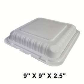 Square White Plastic 3-Compartment Hinged Food Container 9